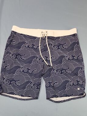 Duluth Trading Alaskan Hardgear Board Shorts In Navy W/ White Waves. 42W.